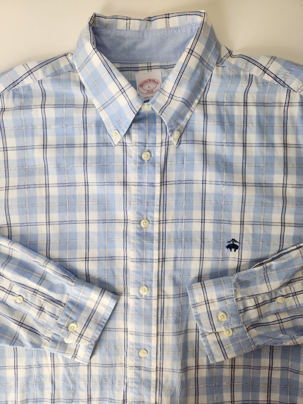 Brooks Brothers The Original Polo Shirt regular fit long sleeves blue plaid L